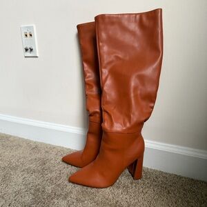 Women's Tall Pointed-Toe Block Heel Boots - Rust